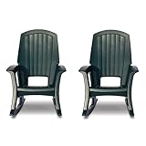 Semco Rockaway Heavy-Duty All-Weather Low Maintenance Easy Assembly Plastic Outdoor Rocking Chair for Deck and Patio, Green (2 Pack)
