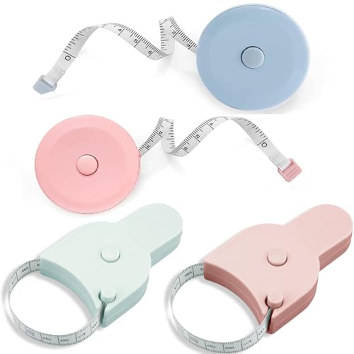4 cintas métricas retráctiles de doble cara (150 cm), cinta métrica de cintura autoajustable, medición corporal precisa para mujeres y sastres, costura (rosa azul)
