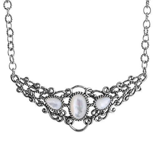 American West Sterling Silver Women's Necklace White & Grey Mother Of Pearl Gemstone Reversible 17 Inch #TOP2