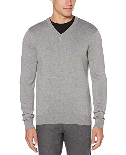 Perry Ellis Men's Solid V Neck Sweater with Ribbed Sleeve Cuffs & Bottom Hem, Sweater Pullover For Men