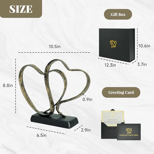 Wedding for Couple, Two Hearts and Cross Iron Sculpture, Heart Sculpture Gift for Her and Him, 1st 10th 25th to 50th or 60th Anniversary, Includes Present Box and Poem Card - Image 3