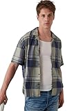 American Eagle Camisa a cuadros de ajuste regular para hombre, Verde, 42