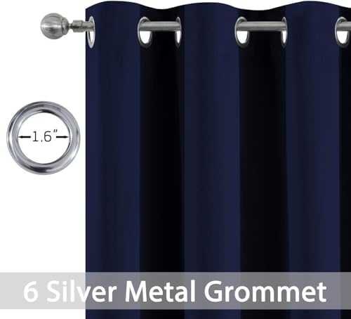 Yakamok 72 Inch Length Blackout Curtains for Bedroom, Thermal Insulated Room Darkening Grommet Top Window Drapes for Living Room,42W x 72L,Navy Blue,2 Panels