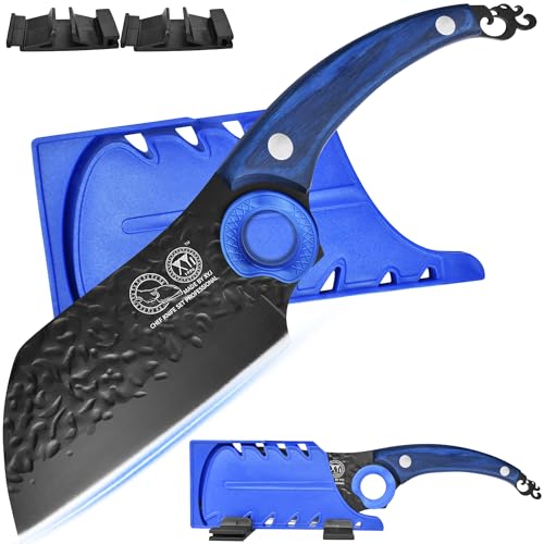 XYJ Coltello da cucina Mannaia per carne, 6,5 pollici, coltello da chef forgiato nero, lama in acciaio ad alto tenore di carbonio, coltello da macellaio con manico in legno a codolo pieno