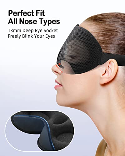Sleep Mask, Eye Mask For Sleeping, Sleep Eye Mask For Women Men, 3D Contoured Cup No Eye Pressure 99% Blocking Light Sleeping Mask With Adjustable Strap Blindfold Yoga, Traveling, Nap, Black #TOP3