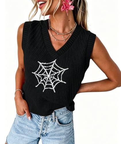Image of MARZXIN Women Sleeveless Sweater V Neck Casual 2026 Fall Knitted Chevron V Neck Sweater Vest Color Block Pullover Sweater Top