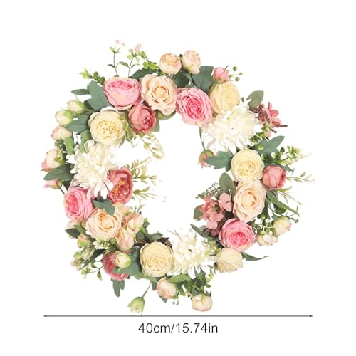 Corona decorativa de flores artificiales duraderas para colgar en la puerta 3