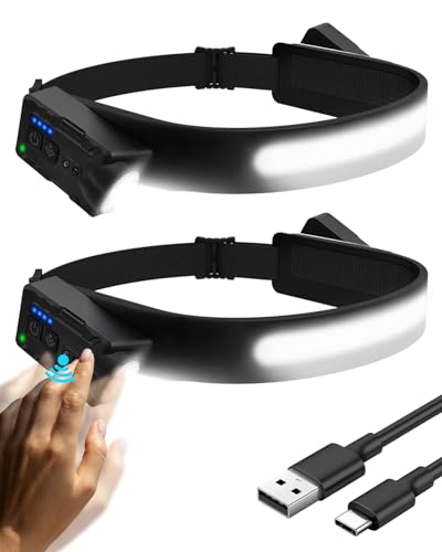 Lorrtta LumiLight Head Torch Rechargeable – Super Bright LED Headtorch with USB, 5 Lighting Modes, IPX4 Waterproof Lumi Light LED Headband for Power Cuts, Emergency, Running, Hiking (2-Pack)