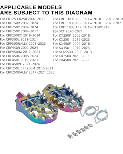 Image of JFG RACING Dirt Bike Foot Pegs,CNC Rest Pedal Footpegs for CR125 CR250 02-11 /CRF150R 07-24 /CRF250R 04-24 /CRF300L 21-24 /CRF450R 02-24 /CRF250X CRF450X CRF250RX CRF450RX CRF250L CRF1100L-Metallic