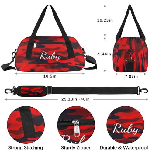 Red Camouflage Custom Kids Duffel Bags Personalized Customized Girls Dance Bag Custom Name Sports Gym Bag Foldable Overnight Weekender Sleepover Carry On Travel Tote Bag for Boys Girls4