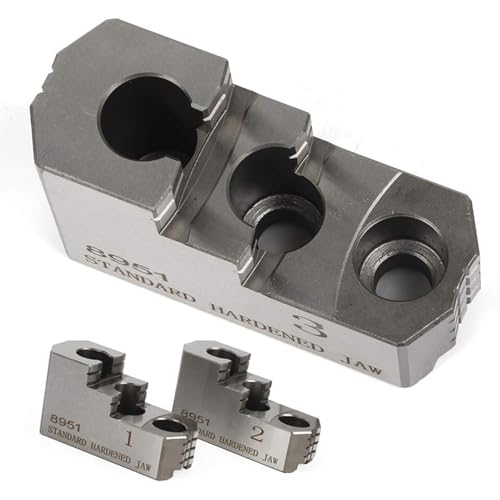 Image of 10 Inch Hydraulic Hard Chuck Jaws - 3 Pieces Double Step Steel Lathe Chuck Serrated CNC Jaws for Precision Machining and Woodworking Applications