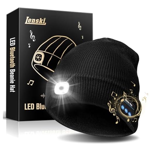 Lenski Homme Bonnet Bluetooth V5.0 avec Gants Tactiles, Idee Cadeau Homme Noel Original, Doux, pour faire du sport et de la marche, Unisexe, Noir, Taille Unique