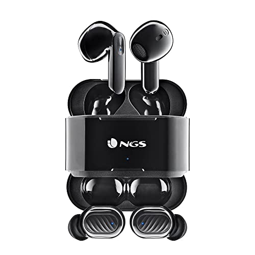 NGS ARTICA Duo Black - Dos Pares de Auriculares Inalámbricos Compatibles con Tecnología True Wireless Stereo y Bluetooth 5.1, Control Táctil, 30h de batería, Color Negro