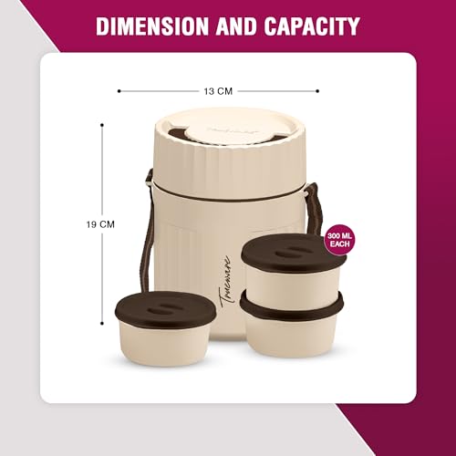 Image of Trueware SNAKK 3 Insulated Hot Lunch Box with 3 PP Container, 3 Container 300 ML Each, Food Grade, BPA Free | Office Lunch Box | Tiffin Box