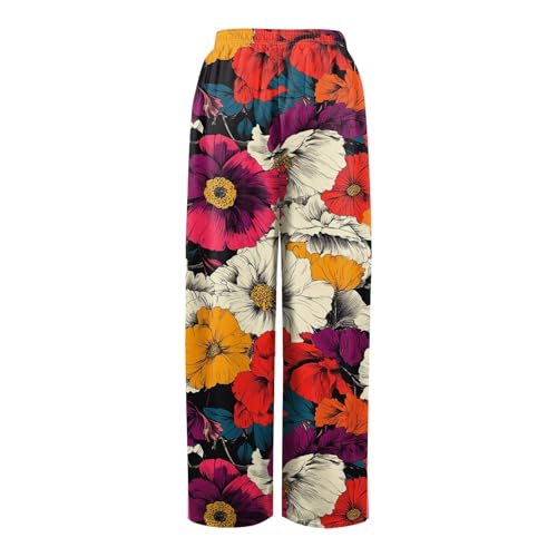 Palazzo Pants for Women, Womens Wide Leg Pant Boho Floral Print Beach Vacation Waist Adjustable Elastic Trousers3