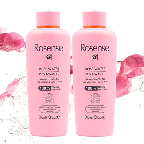 Rosenwasser 2x300ml Gesichtswasser Toner Gesichtspflege Gesichtsreinigung ECOCERT Naturkosmetik von Rosense vegan & dermatologisch bestätigt ohne Zusatz von Alkohol reife & alle Hauttypen
