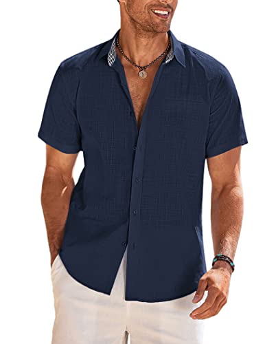 Chemise en lin courte pour homme haut d'été bleu XL coupe régulière