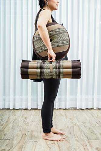 Image of Leewadee Meditation Cushion Set - 1 Small Zafu Yoga Pillow and 1 Small Roll-Up Zabuton Mat Filled with Kapok