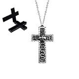 3D Kreuz-Halskette mit Geheimfach, Antikes Design, Handgefertigter Metallschmuck, Modischer Anhänger (Schwarz Silber)