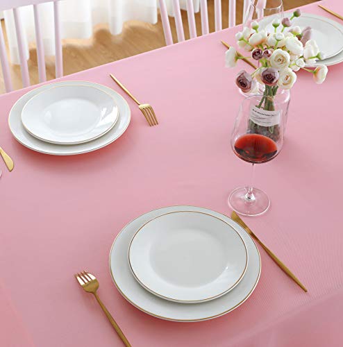 Image of FOLINS&HOME Pink Rectangle Tablecloth, 60 x 84 Inch Waterproof Table Cloth | Heavy Duty Wrinkle Free Polyester Tablecloths, Spillproof and Washable Table Cover for Party, Banquet - Rectangular /Oblong