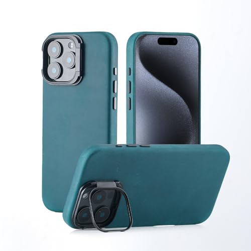 mobee Genuine Leather Case for iPhone 16 Pro Max(6.9 inch), Vintage Crazy Horse Leather Case with Kickstand, Soft Fiber Lining, Lip Screen Protection, Compatible with MagSafe Turquoise