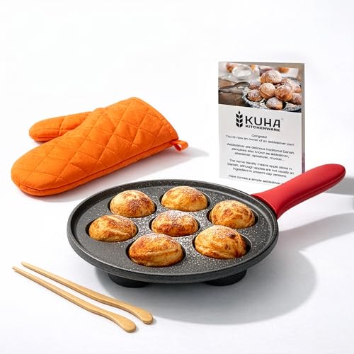 KUHA Cast Iron Aebleskiver Pan | Pre-Seasoned Pan...