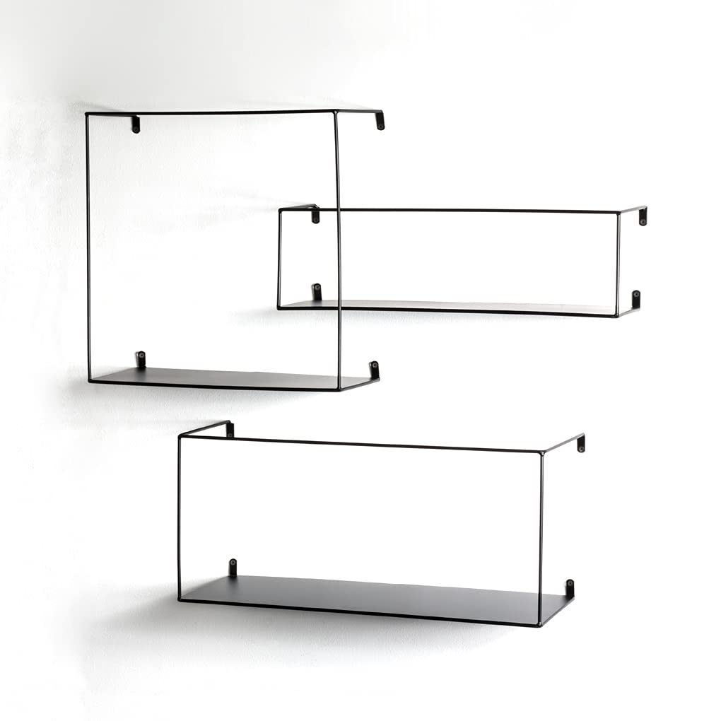 HAKU Möbel Set di 3 mensole a muro nero, metallo - Dim. L 40/50/55 cm x A 40/15/25 cm x P 18/16/20 cm, Stile Moderno