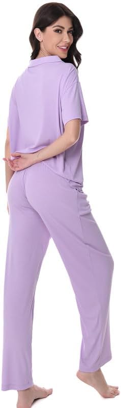 DAVID ARCHY Viscose from Bamboo Pajamas Set for Women Soft Ribbed Knit 2 Piece Lounge Set Cooling Pajamas with V-Neck - Image 4