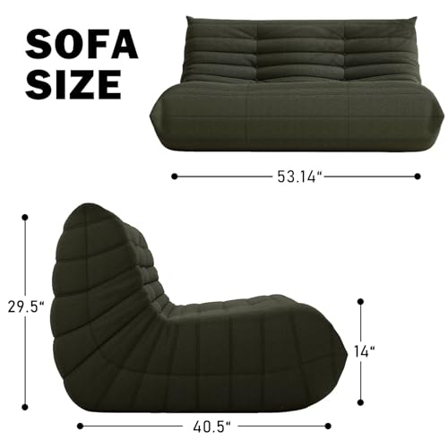 Loveseat Fireside Chair Bean Bag Sofa - Large Bean Bag Chair for Adults & Teens, 2 Seater, High Density Comfortable Foam, Living Room & Bedroom (Green)