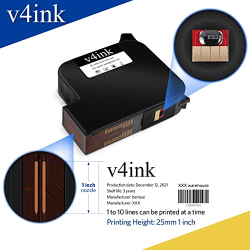 V4Ink Original Aqueous Water-Based Ink Cartridge Eb21B (1 Inch) Replacement Bentsai B30 | B35 |B80| B85 Handheld Inkjet Printer (Black, 1-Pack) #TOP3