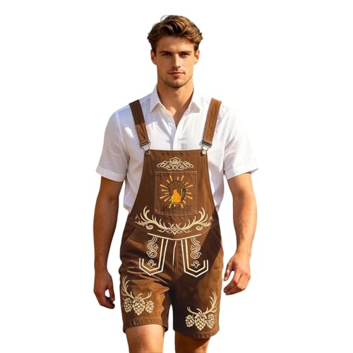 Pantalon Bavarois Homme Simili Cuir Vintage : Lederhosen Slim Bretelle