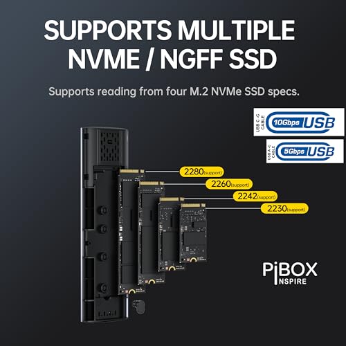 Image of NVME M2 Enclosure, PiBOX India NVMe /NGFF SATA Dual Protocol SSD Enclosure - USB 3.2 10Gbps, Tool-Free M.2 NVMe Case, PCI-E NVMe Reader, USB-C, Supports M & B&M Keys, 2230 /2242 /2260 /2280 SSD RTL9210B