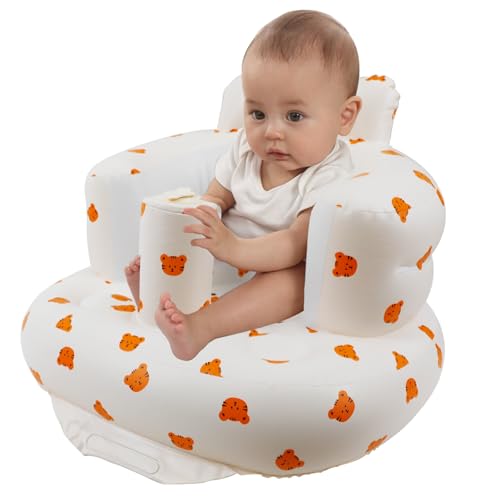Image of Inflatable Baby Seat for Babies 3 Months and Up, Toddler Floor Seats for Sitting Up, Built in Air Pump Baby Seats for Kids, Blow Up Baby Chair with Back Support - Tiger