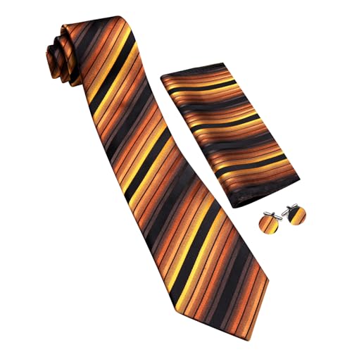 Image of Barry.Wang Tie Sets for Men Silk Stripe Necktie Woven Checkered Handkerchief Cufflinks Formal Business Wedding