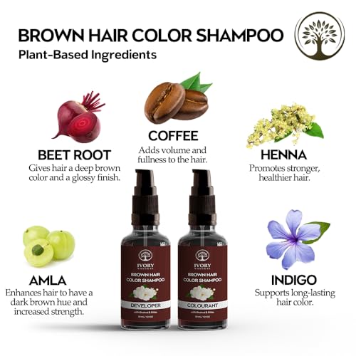 Image of Brown Hair Color Shampoo (30ml Each) - Instant Brown Hair with Rishi Plant-Based Hair Colour Dye | Natural Herbs Dye - Can be Used Multiple Times | Free Gloves inclued