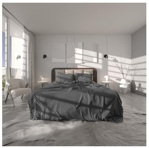 Dreamers Den Bettwäsche 155x220cm, Bettbezug, Perkal aus 100% ägyptischer Baumwolle, für Allergiker geeignet, weich, mit Kissenbezug 80x80cm, Dunkelgrau