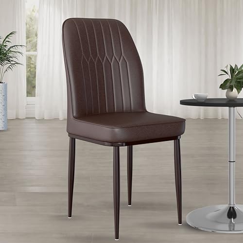 Image of Jewel Premium Leather Dining Chair with Strong Metal Legs, Cushioned Seat, Chair for Dining, Living Room, Bedroom & Balcony (Brown)