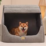 Große Hundehütte für den Innenbereich, weiches Plüsch-Hundehöhlenbett, bezogenes Hundebett mit flauschigem waschbarem Kissen, tragbares Hunde-/Katzen-Haustierzelt-Haus für kleine, mittelgroße Hunde