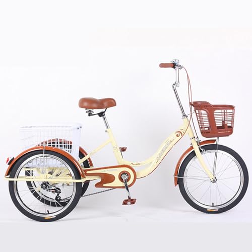 QINGDONGDZA Volwassen driewieler fiets,20 inch 3-wielige fietsen, voor volwassenen met manden voor en achter, cruiser fiets voor senioren vrouwen mannen woon-werkverkeer picknick buiten