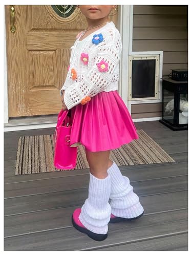 Verdusa Girl's 3D Floral Crochet Cardigan Sweaters Vacation Hollow Out Tie Knot Knit Outerwear3