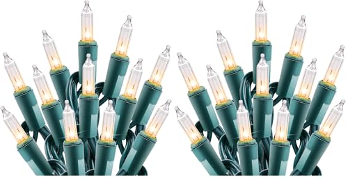 Image of Minetom Clear Christmas String Lights 100 Count 25 Feet Incandescent Bulb Mini Lights for Indoor Xmas Tree Garland Birthday Wedding Party Festival Decoration, Green Wire (Pack of 2)