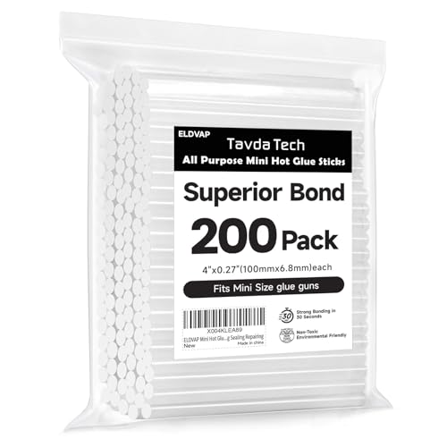 ELDVAP Clear Mini Hot Glue Sticks 200 Count - 0.27''D, 4