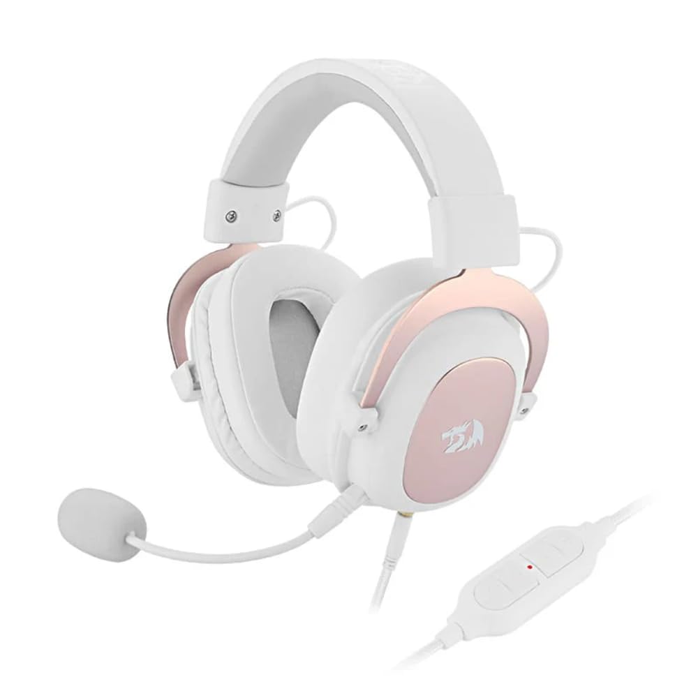 Redragon H510W ZEUS 2 WHITE - Auriculares Gaming con Cable - Audio de Alta Definición + Potentes Bajos - Cascos blancos con Micrófono para PC, Móvil, PS4 - Sonido 7.1 Virtual