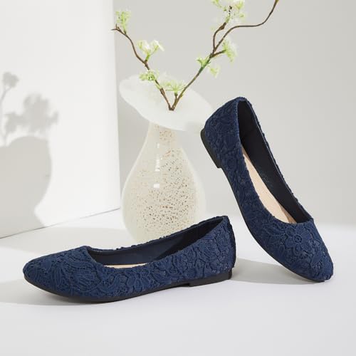 Image of Shupua Dress Shoes for Women Round Toe Flats Shoes Lace Ballet Flats Dressy Comfortable Foldable Flats Low Heel