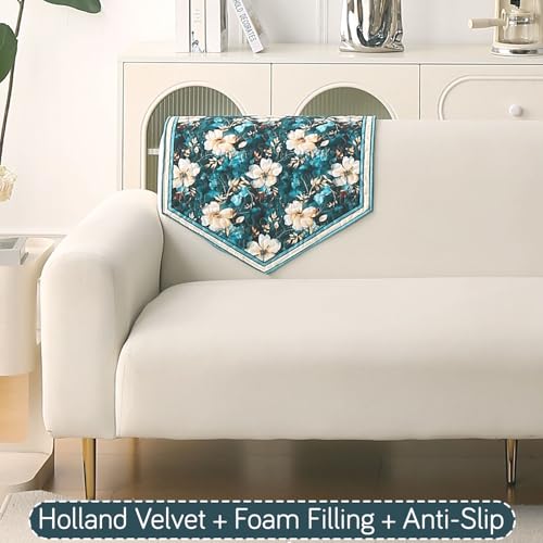 Image of HOKIPO 'Florentina Series' 1 PC Backrest Mat for Sofa Cover | Premium Multi-Needle Quilted Holland Velvet Mat with Anti Slip Backing, Pansies Teal (IN-877-V5*S)
