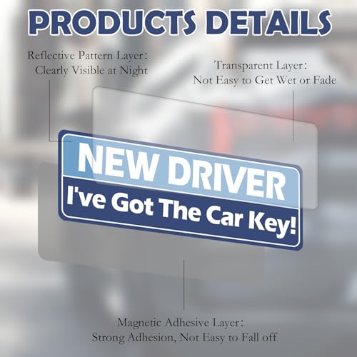 Image of 5Pcs Magnetic Car Stickers, New Magnetic Student Driver Stickers Warning Reflective Signs Car Decoration for Students Novices as Auxiliary Equipment Supplies