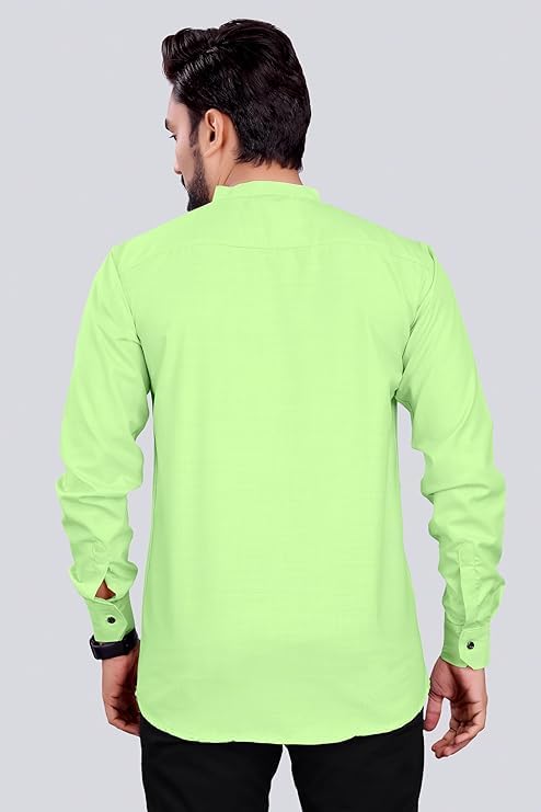 Image of DEELMO Men's Regular Fit Flower Pattern Short Kurta Lemon