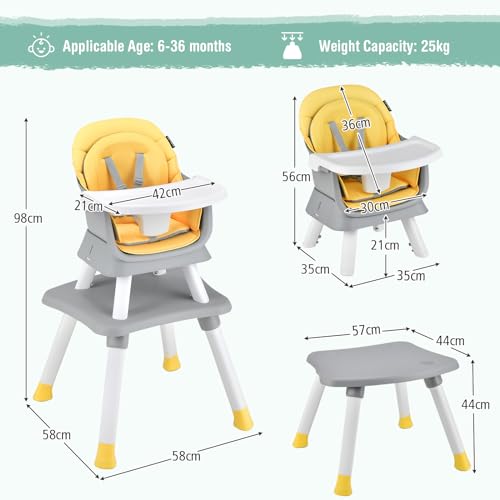 Image of GLACER 8 in 1 Convertible Baby High Chair - Adjustable High Chairs for Babies and Toddlers with Removable Tray, Dual Cushions, Activity Table and Chair Set, Booster Seat, Stool (Yellow)