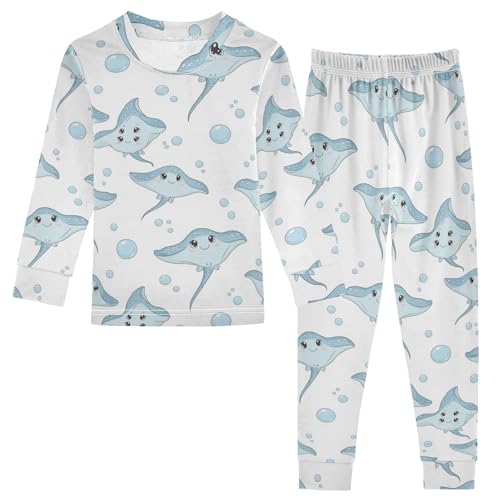 Pajama Sets Long Sleeve Cute Stingray Sea Pattern Soft Comfy Sleepwear 2 Piece PJS 3-8T