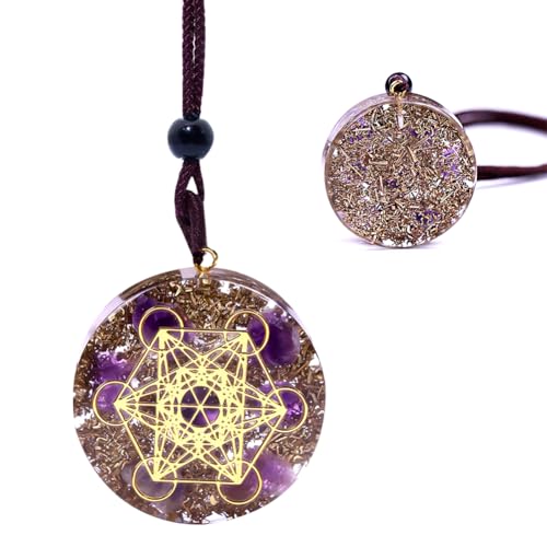 Collar con Colgante de Orgonita, 7 Collares con Colgante De Organita Chakra, Cristal Natural Ágata Grava Geometría Sagrada Energía Meditación Joyería Mujeres Hombres(Cadena Ajustable, Púrpura)